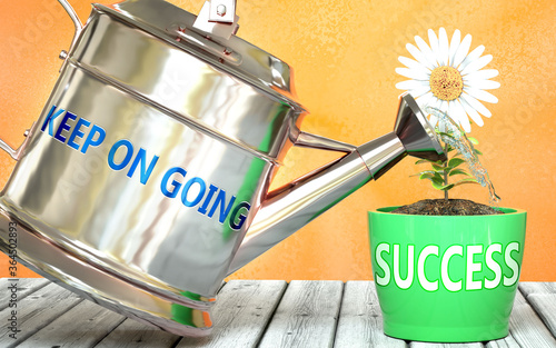 Foto Keep on going helps achieve success - pictured as word Keep on going on a wateri