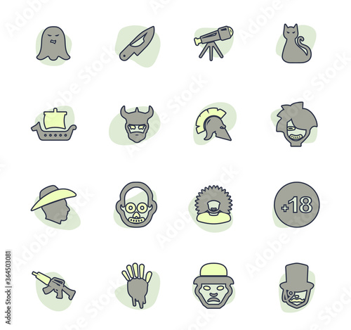 Genres of cinema icons set
