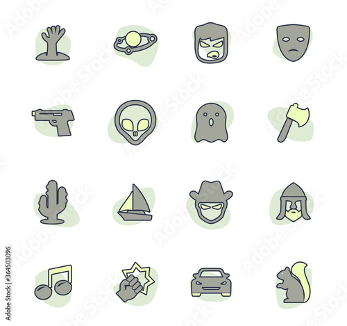 Genres of cinema icons set