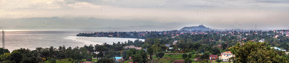 Naklejka Lake Kivu seen from Rubavu in Rwanda, towards Goma in D.R. Congo