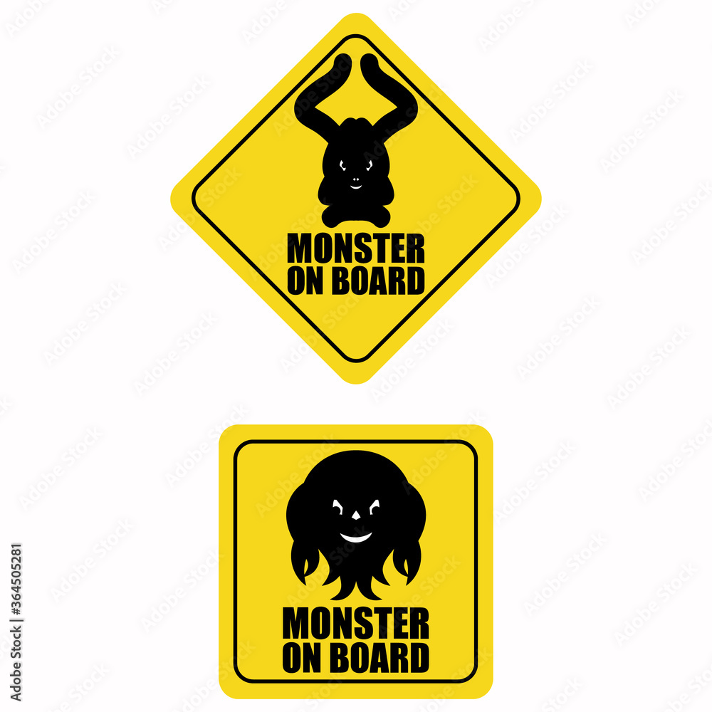 Car yellow sticker logo icon Funny sign of attention Monster animal alien on board Hand drawn Creative cartoon design Modern children's style Fashion print for clothes cards poster banner flyer Vector Car yellow sticker logo icon Funny sign of attention Monster animal alien on board Hand drawn Creative cartoon design Modern children's style Fashion print for clothes cards poster banner flyer Vector