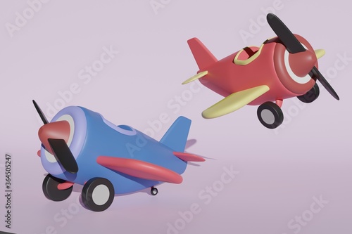 Fototapeta Naklejka Na Ścianę i Meble -  3d rendering airplane in blue tone and red tone
