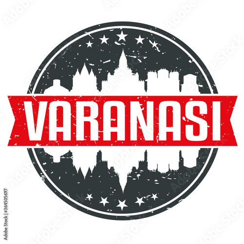 Varanasi India Travel Stamp Icon Skyline City Design Tourism.