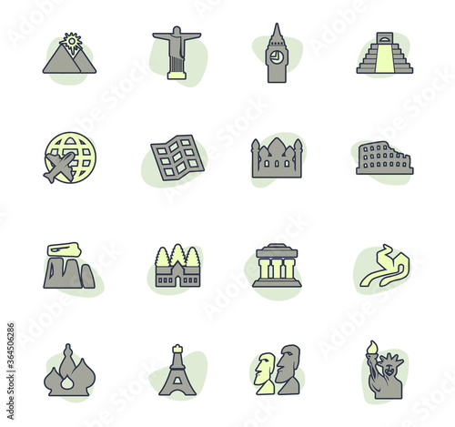 Travel and Wonders icons set