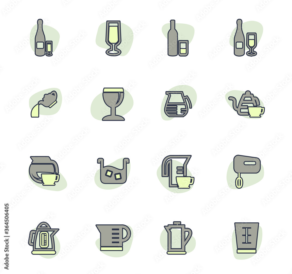 Utensils for the preparation of beverages icons Utensils for the preparation of beverages icons