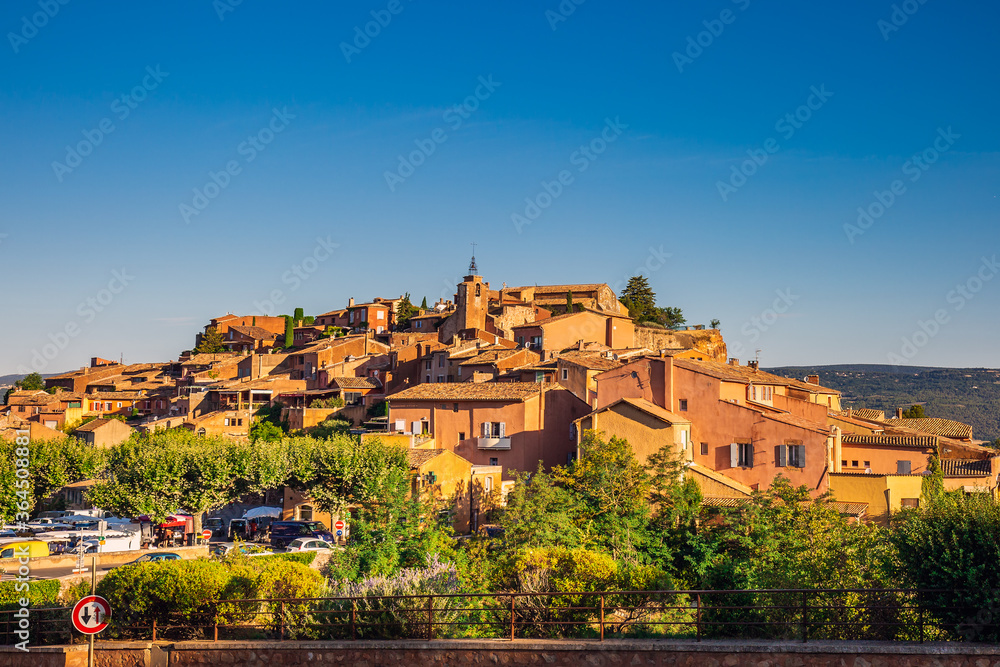 Old Town of Roussillon, Provence, France. Known as one of the most beautiful villages of France situated by the ochre Red Cliffs.