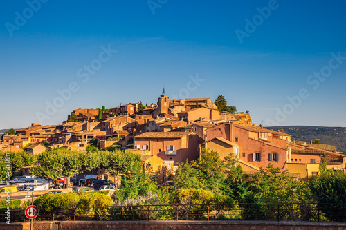 Old Town of Roussillon, Provence, France. Known as one of the most beautiful villages of France situated by the ochre Red Cliffs.