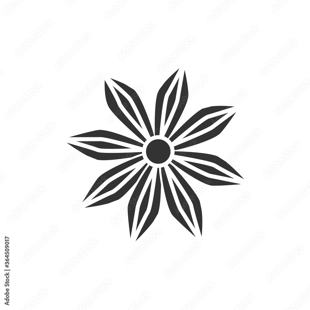 Star anise plant with caption black glyph icon. Spices, seasoning. Cooking ingredient. Pictogram for web page, mobile app, promo.
