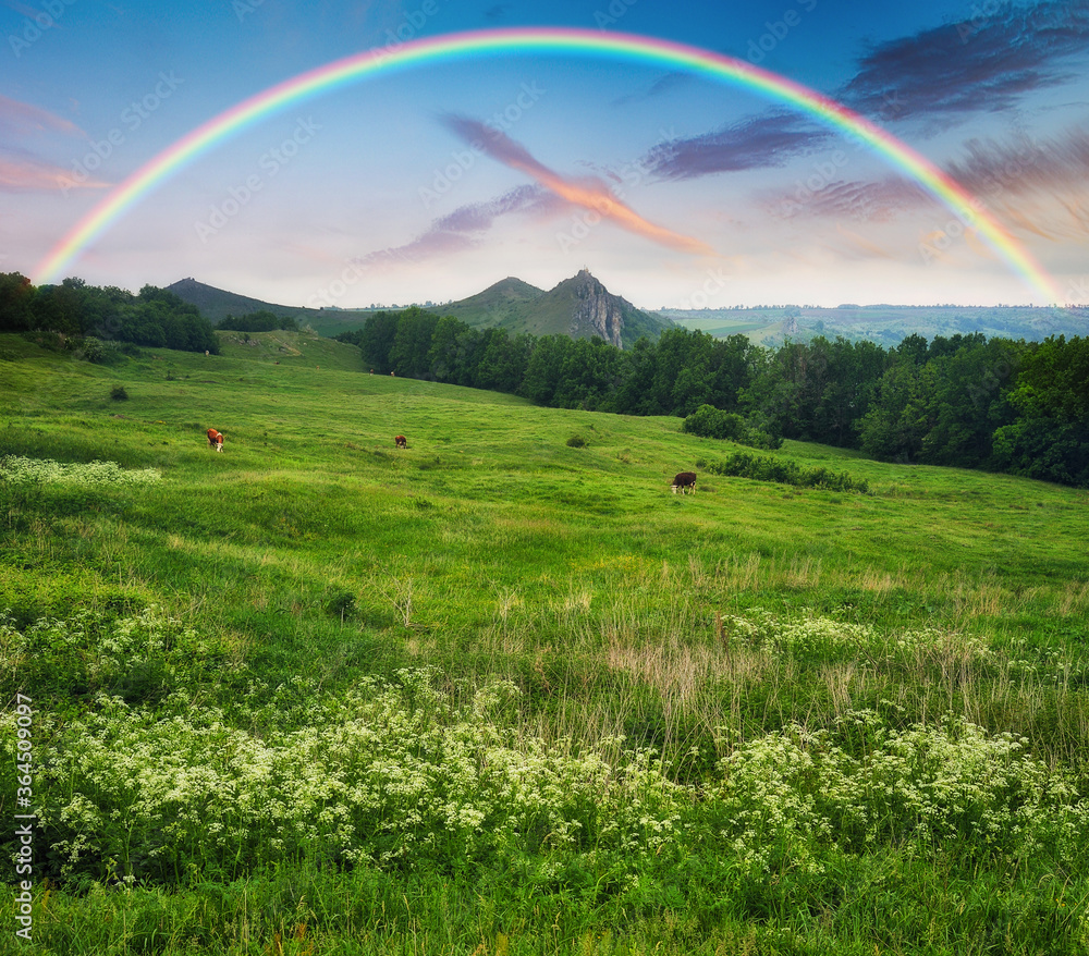 Beautiful landscape with a rainbow in the sky Beautiful landscape with a rainbow in the sky