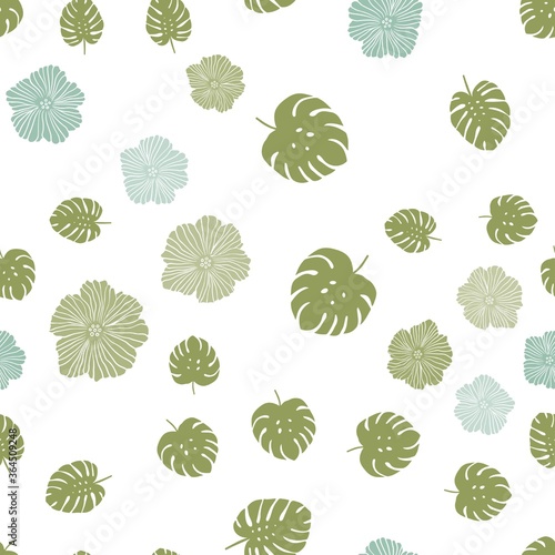 Light Blue, Green vector seamless doodle backdrop with flowers, leaves. Illustration with doodles on abstract template. Design for textile, fabric, wallpapers.