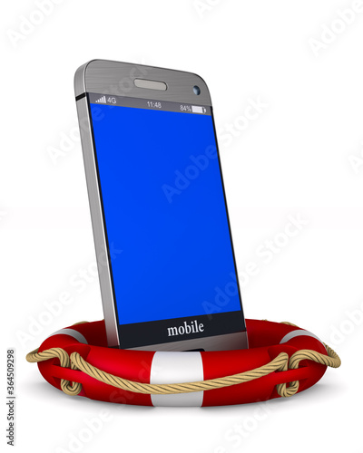 life ring and phone on whit...