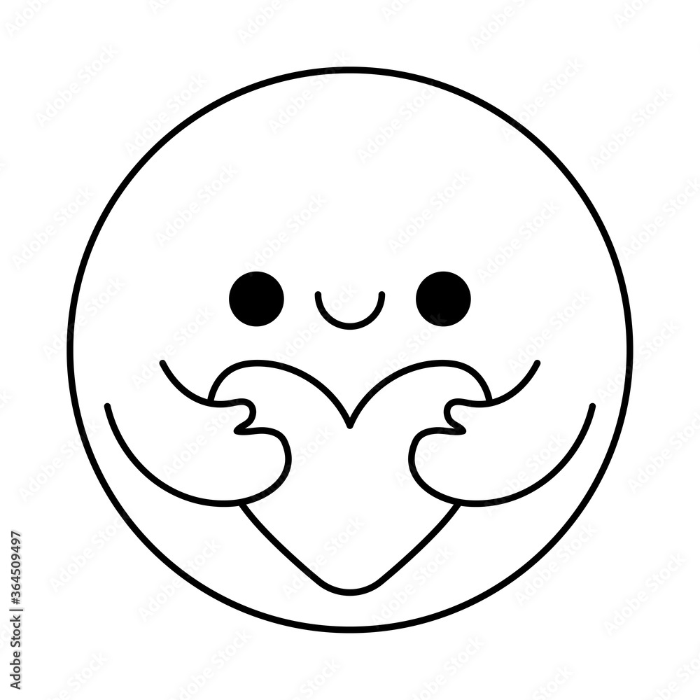 Circle cartoon with arms hugging heart line style icon vector design Circle cartoon with arms hugging heart line style icon vector design