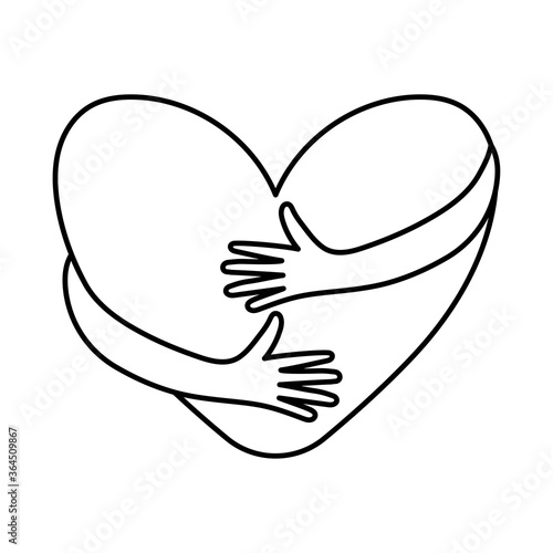 Heart with arms hugging line style icon vector design