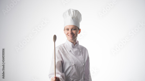 Chef woman. Isolated over white background