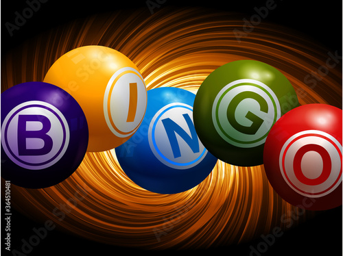 Bingo balls over golden and black background