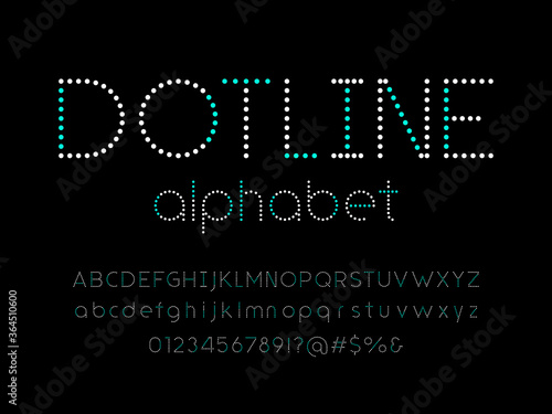 Doted styled alphabet design with uppercase, lowercase, numbers and symbols