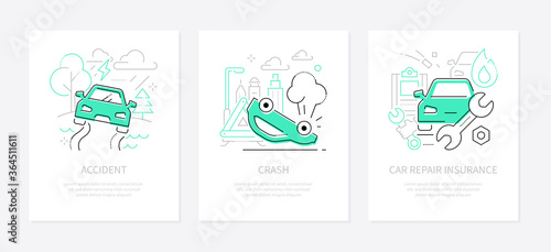 Car accidents - line design style banners set