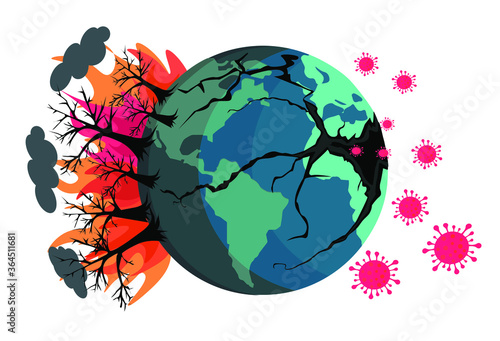 new coronavirus as a reflection of environmental degradation and destruction of wildlife habitats, vector illustration