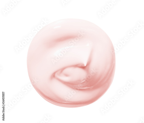 Pink beauty cream swirl swatch isolated on white background. Skincare cosmetic product creamy texture