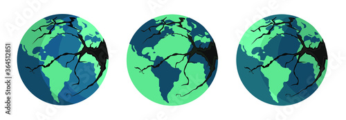 set of cracked planet earth, vector illustration flat design