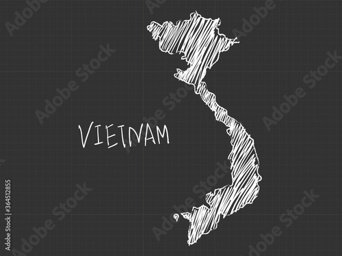 Vietnam map freehand sketch on black background. 
