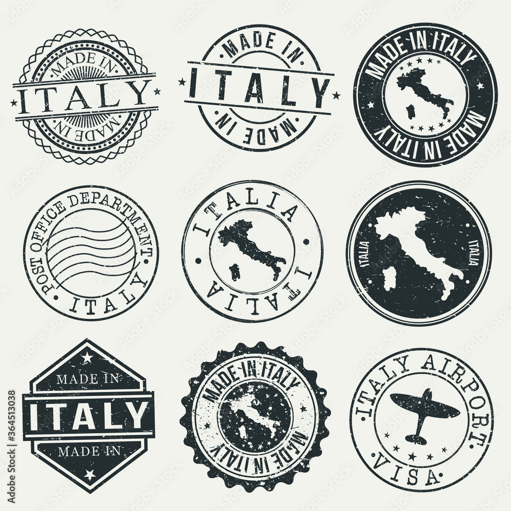 Italy Travel Stamp Made In Product Stamp Logo Icon Symbol Design Insignia.