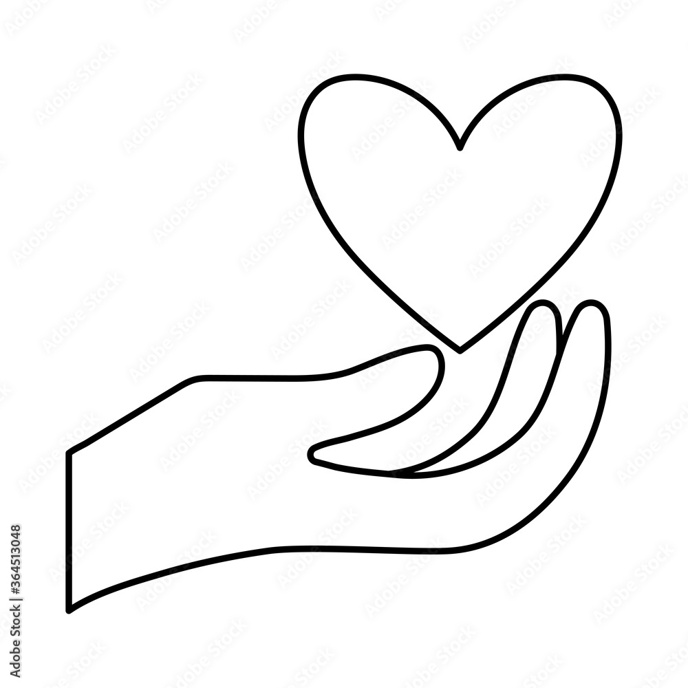 Heart over hand line style icon vector design