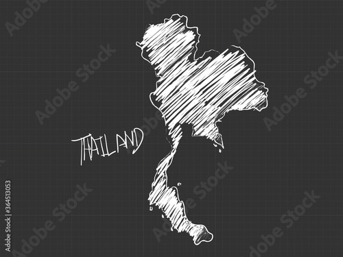 Thailand map freehand sketch on black background. 