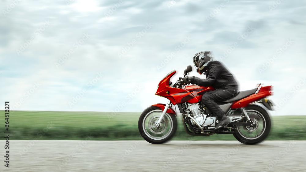 Riding a sports bike at high speed on an empty road, in a circular field, in the sky and on the road Riding a sports bike at high speed on an empty road, in a circular field, in the sky and on the road