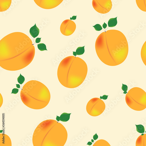 Vector seamless apricot pattern on a light yellow background. Good for printing on fabric  packaging  napkins  all kinds of backgrounds  etc.