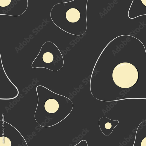 Vector seamless pattern of omelette silhouette on a black background. For printing on fabric, packaging, napkins, etc.