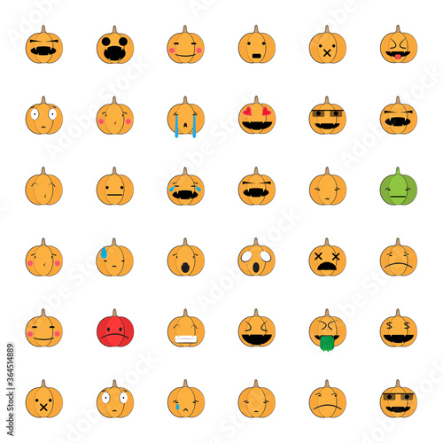 Fototapeta Naklejka Na Ścianę i Meble -  Happy Halloween emoji set, Devil pumpkin face emoji.
