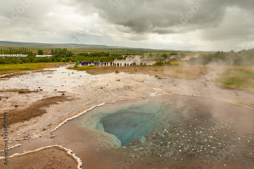 Geothermal area in the Haukadalur Valley, Strokkur Geyser, Iceland.