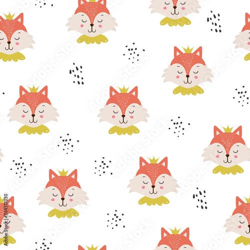 Seamless vector pattern with cute cartoon fox. Illustration for fashion fabrics, textile graphics, prints.