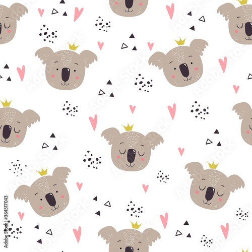 Seamless vector pattern with cute cartoon koala. Illustration for fashion fabrics, textile graphics, prints.