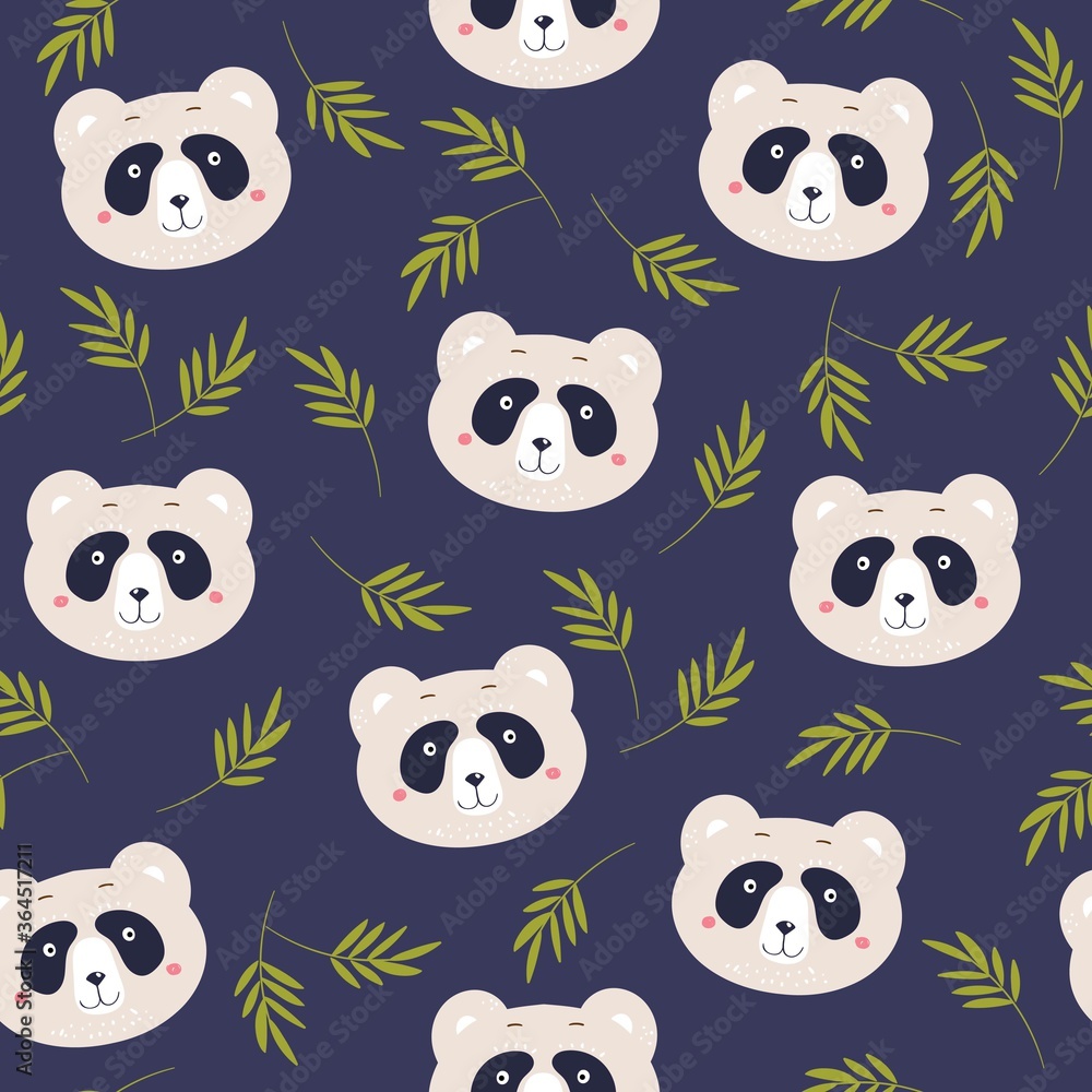 Fototapeta premium Seamless vector pattern with cute cartoon panda. Illustration for fashion fabrics, textile graphics, prints.
