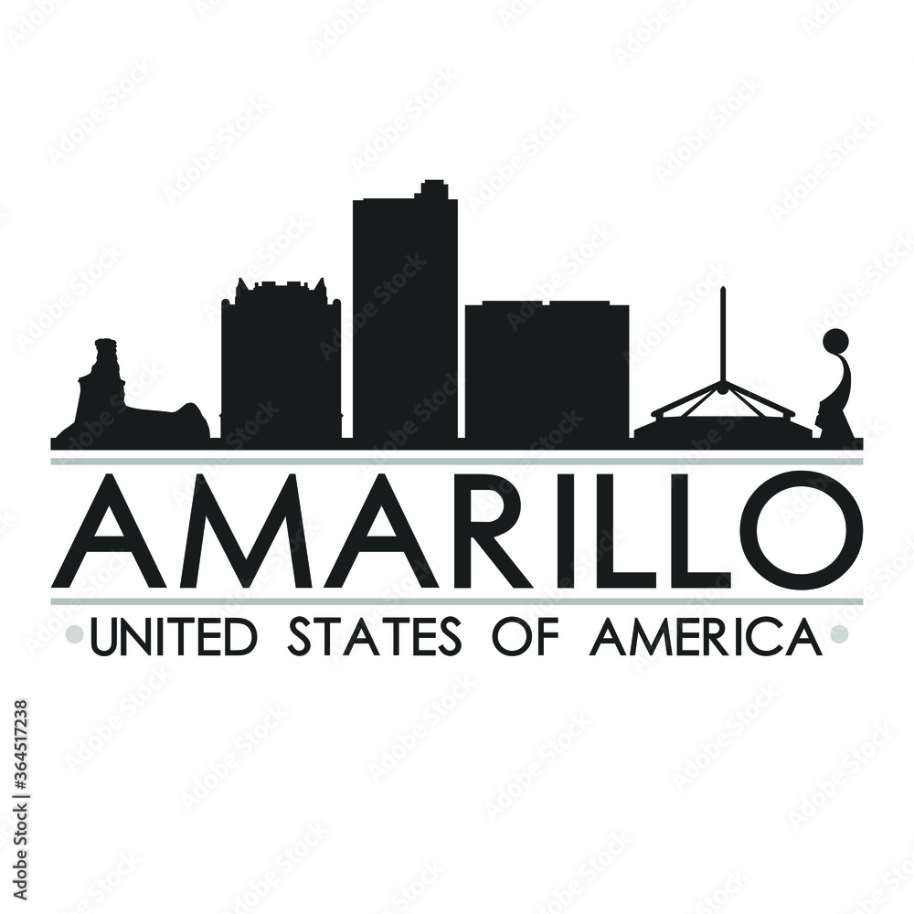 Amarillo Texas USA Skyline Silhouette Design City Vector Art Famous Buildings.