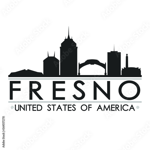 Fresno California USA Skyline Silhouette Design City Vector Art Famous Buildings. photo