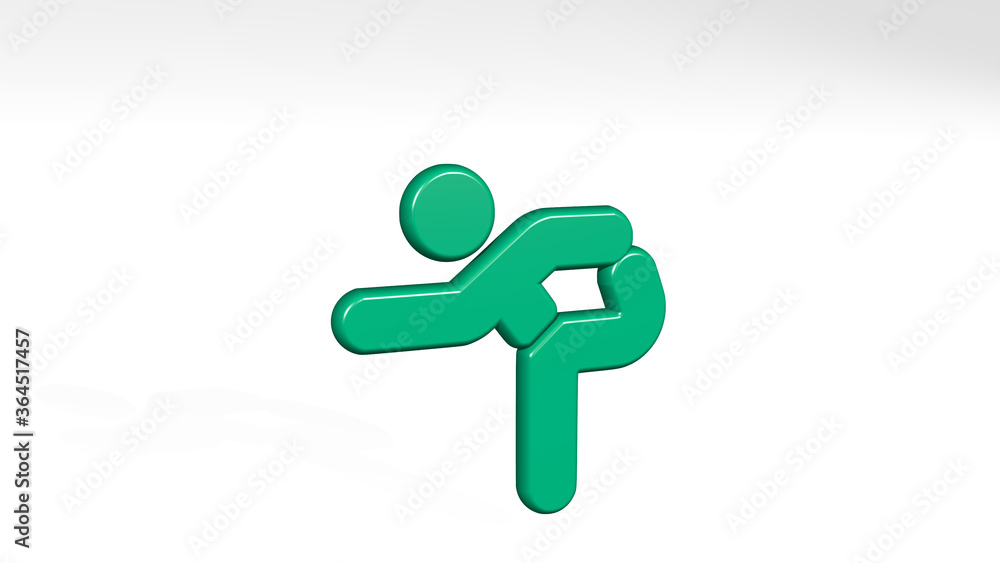 YOGA LEG GRAB STRETCH stand with shadow. 3D illustration of metallic sculpture over a white background with mild texture. woman and exercise YOGA LEG GRAB STRETCH stand with shadow. 3D illustration of metallic sculpture over a white background with mild texture. woman and exercise