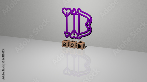 3D illustration of bow graphics and text made by metallic dice letters for the related meanings of the concept and presentations. background and christmas