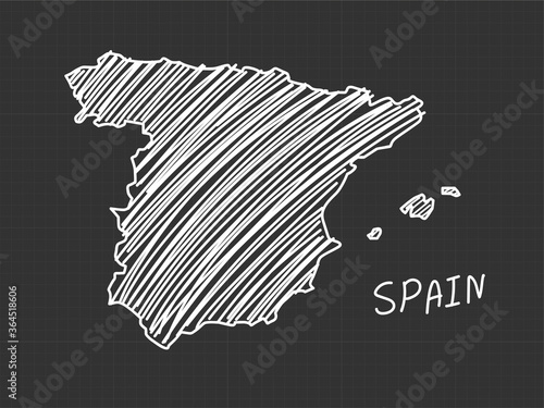 Spain map freehand sketch on black background.