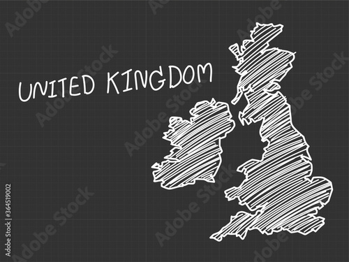united kingdom map freehand sketch on black background.
