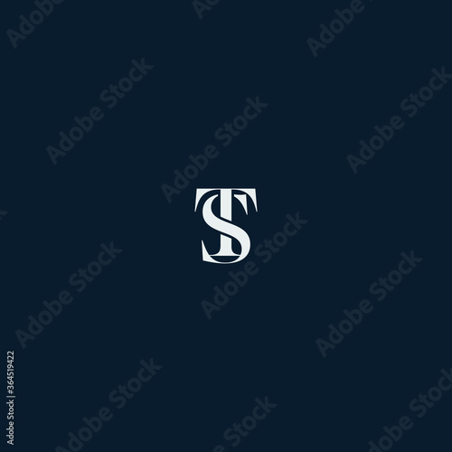 Vintage letter TS or ST logo design in serif font