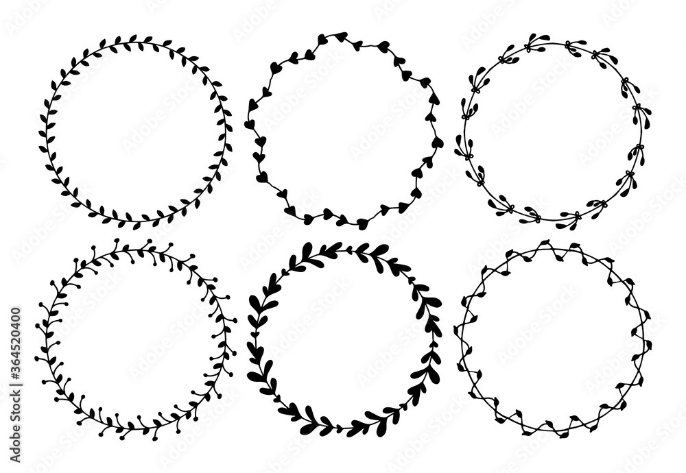 Set of drawn frames. Floral decorative black frames Set of drawn frames. Floral decorative black frames