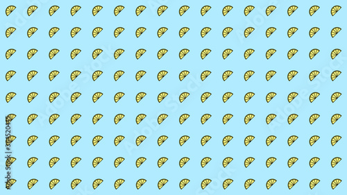 Lemon slices spread evenly across a blue background. Seamless design. Vector illustrated background, wallpaper.