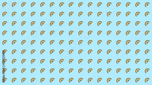 Orange slices spread evenly across a blue background. Seamless design. Vector illustrated background, wallpaper.
