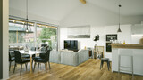 view inside modern luxury attic loft apartment - 3d rendering