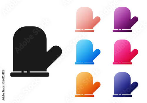 Black Oven glove icon isolated on white background. Kitchen potholder sign. Cooking glove. Set icons colorful. Vector.