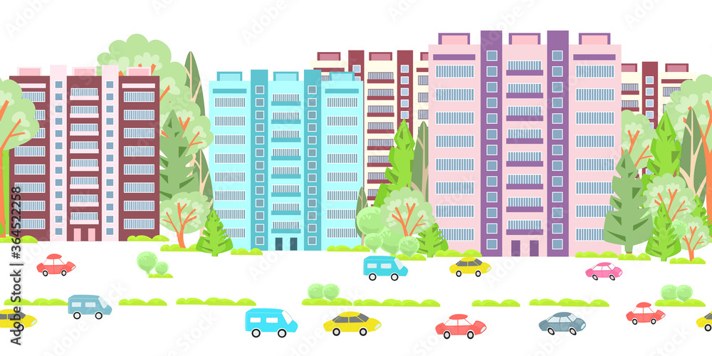 seamless border with cute high rise buildings surrounded by tree seamless border with cute high rise buildings surrounded by tree