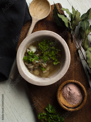 Traditional rustic leek and potato soup